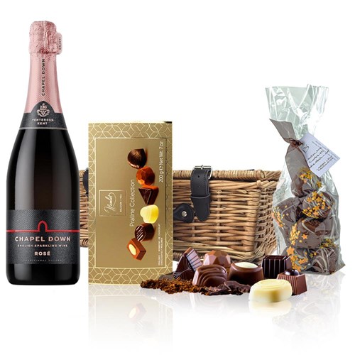 Chapel Down Rose English Sparkling Wine 75cl And Chocolates Hamper